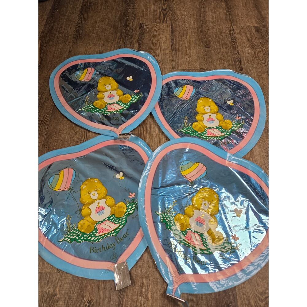 Birthday Bear Carebears Genuine Vintage Mylar Balloons From 1980s Lot of 4